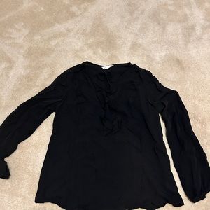 Black 100% Silk chiffon blouse with v neck tie front